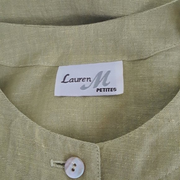 Vintage 1990s Avocado Green Linen 3/4 Sleeve Blouse - Picture 12 of 12